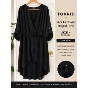Torrid Black Faux Wrap Dress Size 4 Plus Size Dark Academia Corporate Goth